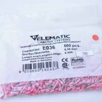 500x Elematic Aderendh&uuml;lsen Isoliert einadrig 0,34mm&sup2; 6mm rosa made in Germany