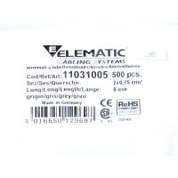 500x Elematic Aderendh&uuml;lsen Isoliert 2x 0,75mm&sup2; 8mm grau twin made in Germany
