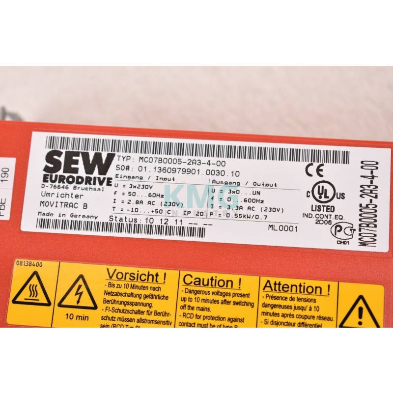 1x SEW Eurodrive Movitrac B Umrichter MC07B0005-2A3-4-00 0,55KW 230V ...